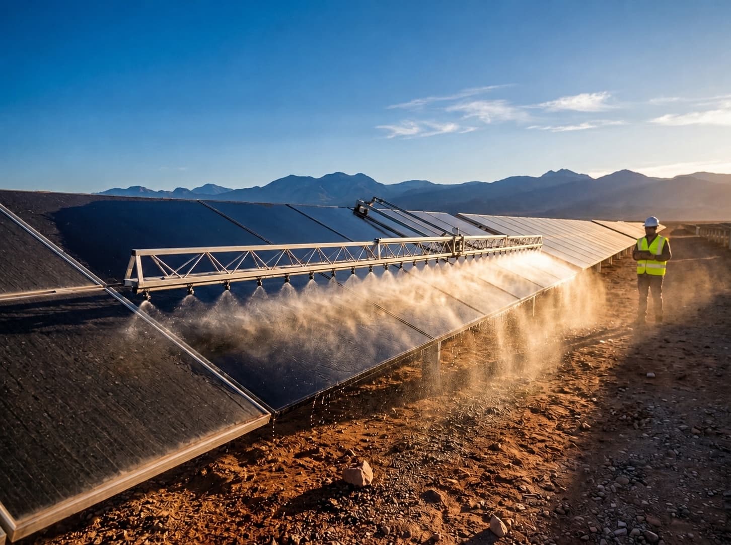 The patent-pending cleaning boom concept on a solar array